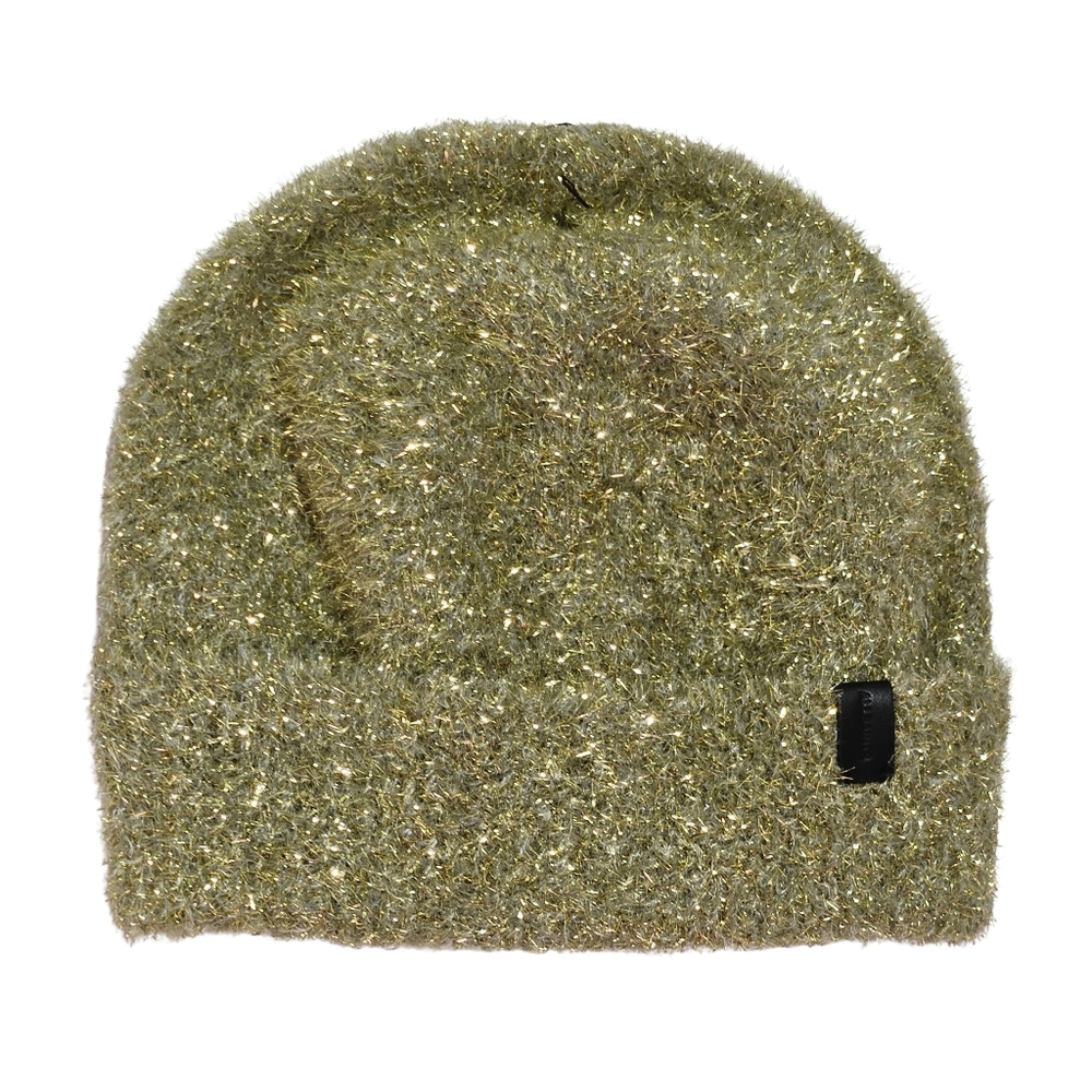 All Saints Beanie Hat Khaki Metallic Eyelash Knit Streetwear Outdoor Gift Modern